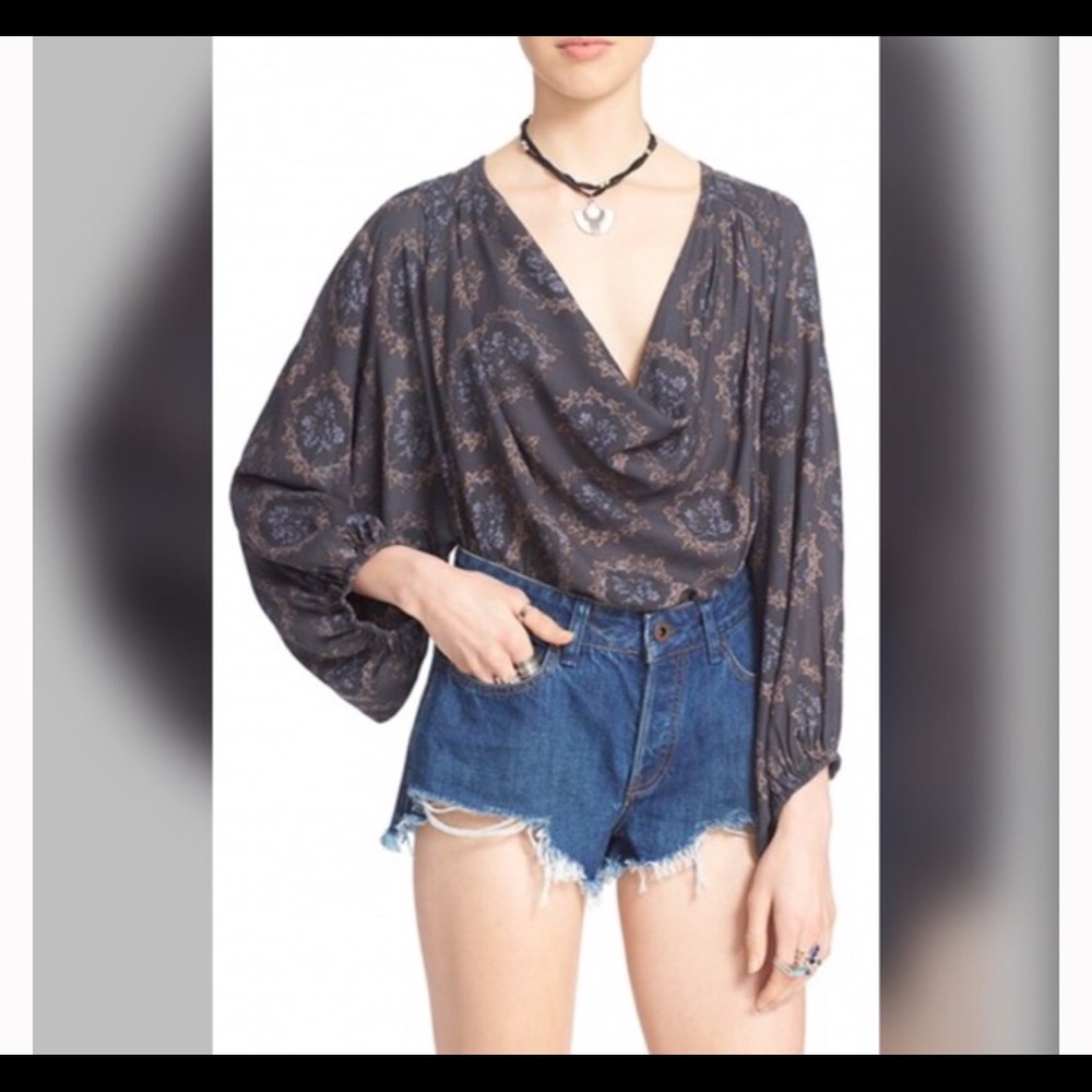 Free People Blouse Cowling Around Top Boho Chic
